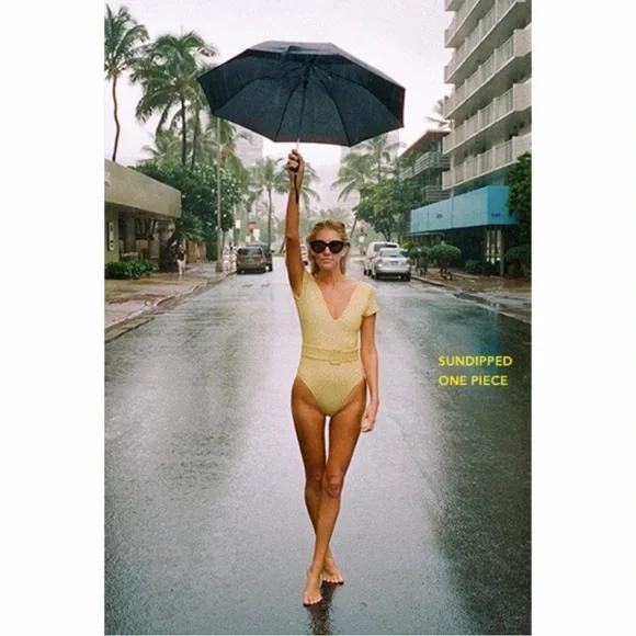 NWT Billabong x Salty Blonde Sundipped One Piece Swimsuit Yellow Polka Dot Belt - Picture 6 of 12